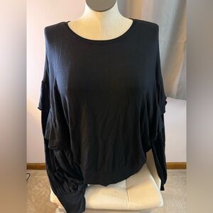 Express Black Ruffle-Sleeve Pullover Sweatshirt